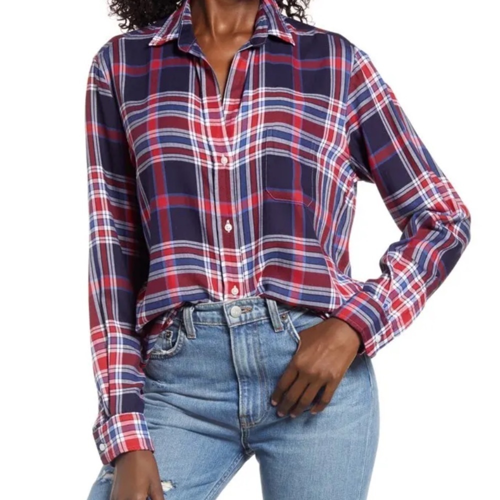 Grayson The Hero Plaid Button Down Shirt Navy‎ Red Long Sleeve 01 XS